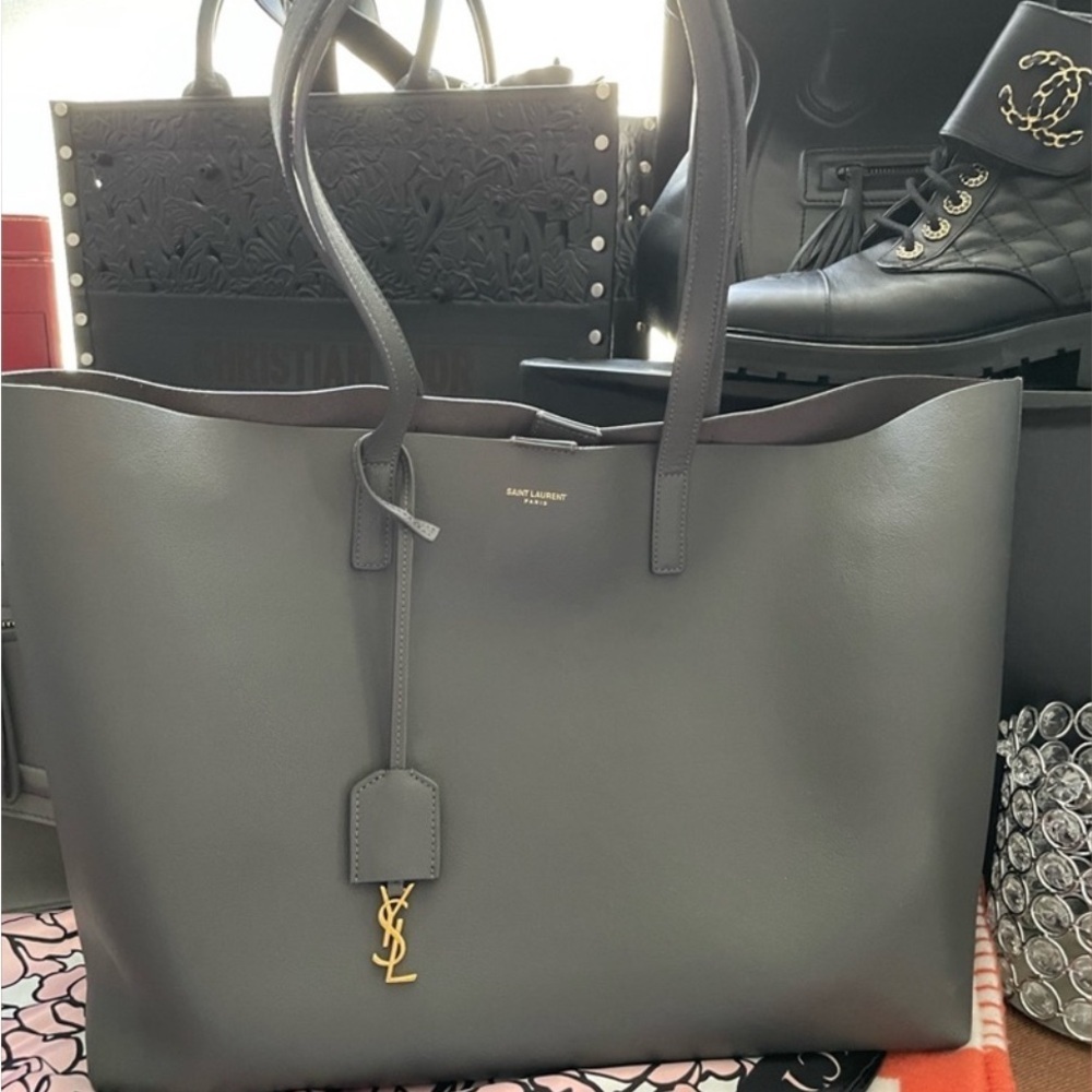 SAINT LAURENT SHOPPING TOTE STORM GRAY LEATHER🌟🤩 - Picture 11 of 15